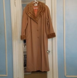 Charles Klein tan fur trim wool-blend coat